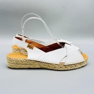 Toni Pons Sandals Womens 9 White Leather Espadrille Wedge Platform Slingback